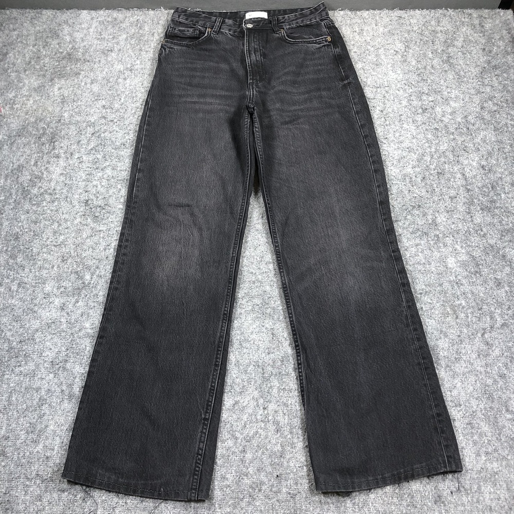 Zara Jeans Womens 6 Charcoal Wash High Rise Wide Leg Relaxed Cotton Denim